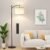 Ambimall 60″ Floor Lamp with Remote Control and Stepless Dimmable Bulb, Colors Temperature & Brightness Adjustable, Modern Floor Lamps for Living Room（Beige Shade & Black Pole）