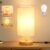 Desk Lamp LED Bulb Included, Small Bedside Table Lamp Plug-in – Classic Wood Base with Flaxen Fabric Shade, Lamps for Night Stands, Simple Nightstand Light for Bedroom, Office, Desk