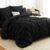 Queen Comforter Set Black – 7 Pieces Pintuck Bed in a Bag, Pinch Pleat Modern Room Decor, All-Season Soft Bedding Gift with Comforter, Sheets, Pillowcases & Shams