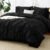 CozyLux Queen Comforter Set Black, 7 Pieces Pintuck Bed in A Bag, Premium Black Comforter Queen Size, Pinch Pleat Bedding Sets with Comforter, Sheets, Pillowcases & Shams