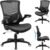 Office Chair Ergonomic Desk Chair, Computer PU Leather Home Office Chair, Swivel Mesh Back Adjustable Lumbar Support Flip-up Arms Executive Task Chair