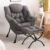 Lazy Chair with Ottoman, Modern Accent Chair Contemporary Sofa Chair with Armrests, Reading Chair and Folding Footstool Set for Living Room, Bedroom, Office, Dark Grey
