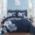 Luxudecor Navy Blue Comforter Set King Size, 7 Pieces Bed in a Bag Navy Blue Floral Comforter and Sheet Set, Soft Microfiber Complete Bedding Sets for All Seasons