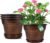 Fodetyff 10 Inch Planters Plant Pots Indoor Outdoor, 4 Pack Plastic Flower Pot for Indoor Plants with Drainage Holes & Trays, Resin Decorative Container Sets with Saucer for House Garden Copper