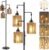 Hotsonic 72″ Tall Boho Rattan Style Floor Lamp with Hand-Woven Paper Cord Shade, Dimmable Industrial Tree Standing Lamp for Living Room, Bedroom, Study Room, Office (3 x 800LM Bulbs Included) – Black