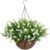 Artificial Hanging Flowers Basket, 12 UV-Resistant Bundles of Realistic Fake Flowers, Faux Plants for Outdoor Decor, Home, Garden, Porch, Patio, Spring & Summer Decorations, White