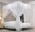 VETHIN 4 Corners Post Ruffle Princess Bed Canopy Curtain-Double Layer Cozy Drape Netting 4 Opening Mosquito Net for Girls Adults Bedroom Decoration (White/White, 53″ W*78″ L*82″*H/(Full))