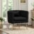 Velvet Modern Accent Chair, Upholstered Barrel Armchair Mid Century with Pillow for Living Room, Comfy Accent Chair with Metal Gold Legs for Bedroom, Office, Reception, Black