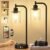 Industrial Table Lamps for Bedrooms Set of 2 – Fully Dimmable Bedside Lamps with USB A and C Ports and Outlet, Black Nightstand Lamps with Glass Shade for Living Room, Desk Lamps for Office Reading