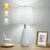 Small Bedside Table Lamp for Bedroom – Reading Desk Lamp with 3 Color Temperatures，15.5″ Nightstand Ceramic Lamp with Fabric Shade for Kids Room,Living Room,Dorm,Home Office (White)