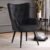 Furniliving Velvet Accent Chair Modern Upholstered Side Armchair with Tapered Legs Tufted Button Wingback Sofa Chairs Tall Back Reading for Living Room Bedroom Waiting Room, Black