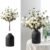 BLOSMON Fake Flowers in Vase for Centerpieces: Metal Vase with 12 Stems of Artificial Mums Kiku Flowers Eucalyptuses Dining Table Decor – White Faux Silk Pom Poms Floral Arrangements for Home Indoor