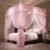 VETHIN 4 Corners Post Ruffle Princess Bed Canopy Curtain-Double Layer Cozy Drape Netting 4 Opening Mosquito Net for Girls Adults Bedroom Decoration (Pink/Whtie,59″ W*82″ L*82″*H/Queen)