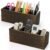 Dicunoy 2 Pack Wooden Pencil Holder for Desk, Rustic Wood Remote Control Holder Caddys, Retro Table Organizer with 4 Compartments for Art Supplies, Pen, Home, Office, School Classroom