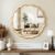 Circle Wood Mirrors for Wall, Wavy Round Bathroom Scalloped Mirror Wooden Frame 24 Inch for Living Room Farmhouse Bedroom Hallway Entryway Living Room with Shatterproof Glass Wall Mounted