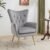 Container Furniture Direct Modern Chic Mid-Century Velvet Accent Armchair for Living Room, Bedroom, or Home Office, Button-Tufted Wingback Design with Gold Flared Legs, Grey