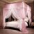 VETHIN 4 Corners Post Ruffle Princess Bed Canopy Curtain-Double Layer Cozy Drape Netting 4 Opening Mosquito Net for Girls Adults Bedroom Decoration (Pink/Whtie, 53″ W*78″ L*82″*H/(Full))
