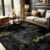 RELEANY Washable Area Rugs 5’x7′ Non-Slip Modern Abstract Soft for Living Room Entryway Bedroom Nursery, Print Pattern, Dark Black Gold