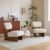 Christopher Knight Home Mores Low Profile Accent Chair Set of 2, Modern Living Room Armless Lounge Chair, Fabric Comfy Reading Chair for Bedroom, Wooden Frame and Thick Padded Seat, White+Walnut