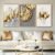 Framed Modern Luxury Large Gold Wall Art for Living Room, Set of 3 Piece Contemporary Paintings Artwork for Walls, Golden Leaf Prints with Gold Frame, Pictures for Office Wall Decor – Total 30″ x 60″