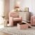 Yaheetech Small Barrel Accent Chair with Footrest, Velvet Modern Comfy Cute Elegant Reading Chairs with Lumbar Pillow Storage Box for Living Room Bedroom, Pink