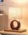 EDISHINE 13.4″ Samll Wood Table Lamp, Modern Bedside Lamp with Beige Linen Lampshade & ON-Off Switch, E26 Base, Nightstand Lamp for Living Room, Bedroom, Dark Walnut