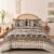 Dinjoy Brown Boho Comforter Set Queen Size,7 Pieces Bed in a Bag Queen Coffee Aztec Bedding Sets with Sheets Bohemian Geometric Striped Complete Set for All Season 90″x90″
