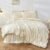 Bonlino Queen Comforter Set – Ruched Comforter Queen Size Bed Set Boho Shabby Chic Bedding for Bedroom Comforter Fluffy 3 Piece Ruffle Comforter Set with Pillow White Bedding Soft