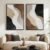Large Framed Neutral Abstract Wall Art Set of 2 for Living Room, Brown Black White Minimalist Print Canvas Artwork for Walls, Contemporary Mid Century Modern Wall Decor for Bedroom Office, 24×36 In