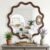 Farmhouse Wall Mirror – 31.5″ Wood Frame Round Rustic Wall Decorative Mirrors, Circle Scalloped Wavy Round Boho Accent Mirror for Living Room, Bedroom, Entryway, Hallway, Fireplace (Walnut)