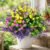 Hananona 12 Pcs Artificial Flowers Outdoor, Faux Artificial Plants UV Resistant Plastic Flower Bulk for Hanging Planter Porch Window Home Wedding Fall Summer Decor (12, Fuchsia, Purple, Yellow, Green)