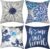 Decorative Throw Pillow Covers Set of 4 Blue Pillow Covers 22×22 inch Throw Pillow Cases Linen Square Pillow Case,Farmhouse Outdoor Modern Boho Pillow Covers for Couch Sofa Living Room