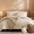Monbix Queen Comforter Set – 7 Pieces Beige Bed in a Bag Queen Bedding Sets with Comforters, All Seasons Comforter Bed Set with Sheets, Pillowcases & Shams