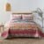 Boho Style Queen Quilt Set Reversible Bohemian Floral Strip Quilt Beddding Set, Soft and Lightweight Bedspread for All Season, Full Size Bed Coverlet with 2 Matching Pillow Shams (3 Pieces)