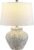SAFAVIEH Lighting Collection – Ledger Rustic Farmhouse Light Grey Ceramic Table Lamp with White Drum Shade, 23-Inch Bedroom or Living Room Lamp, LED Bulb Included (TBL4352A)
