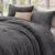 ChiXpace Flannel Fleece Queen Comforter Set – Ultra Soft Furry Grey Leaves Pattern Faux Fur Bed Set, Winter Fuzzy Fluffy Comfort Set, Velvet Bedding Set for Bed with 2 Pillow Cases