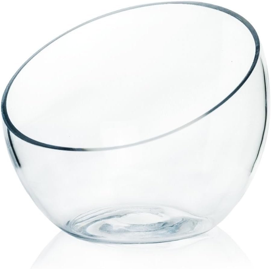 Slant Cut Bowl Glass, Glass Fish Bowl Vase, 6″ Height x 7″ Width Fruit Jar, Candy Dish, Clear Terraium, Flower Centerpiece