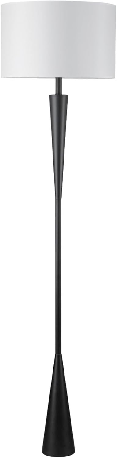 Globe Electric 67224 70″ Floor Lamp, Matte Black Finish, White Fabric Shade, Modern Tapered Frame, E26 Base, Contemporary Living Room and Bedroom Lighting