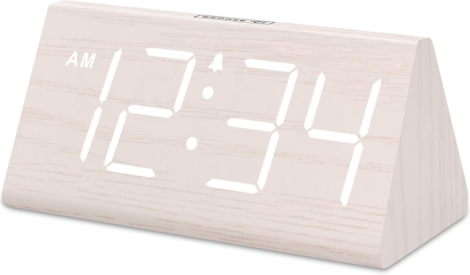 DreamSky Wooden Digital Alarm Clock for Bedroom – Living Room Desk Clock with Large Numbers, Bedside Nightstand Clock with USB Port, Adjustable Volume, Dimmer, DST, Office Wood Décor, Adapter Powered