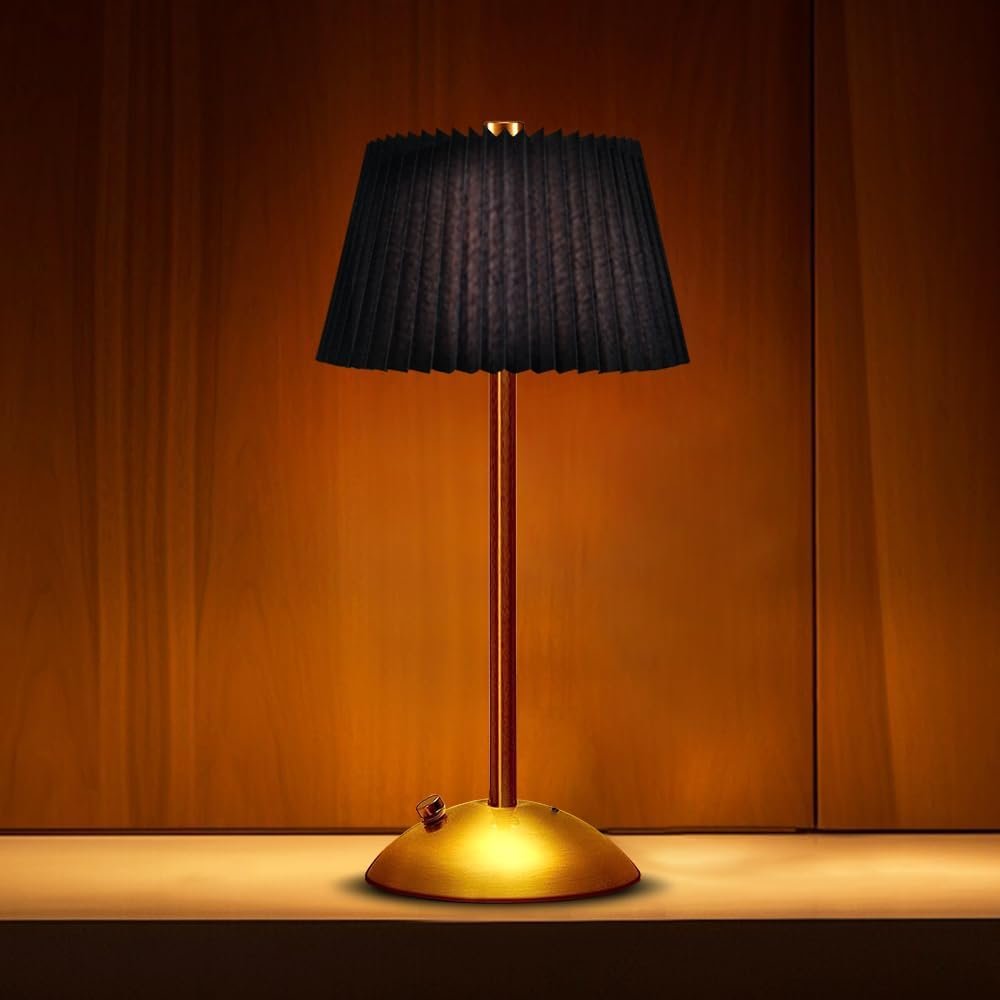 JHPGEOE Cordless Metal Desk Lamp,Touch Sensor Control LED Table Lamp,3 Way Dimmable Nightstand Lamp with Fabric Shade Desk Lamp for Living Room, Dorm, Home Office (Black)