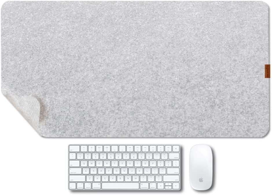 Bright Stone Felt Desk Mat,Non-Slip Mouse Pad,27.5″x11.8″ Office Supplies Desk Protector, Desk Accessories for Home and Office (Light Gray)