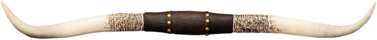 Hobby Lobby Longhorn Wall Decor, Resin, Distressed Horns, Leather Strap Design, Floral Embossing, Gold Studs, 40 inches Wide, Rustic, Country Charm