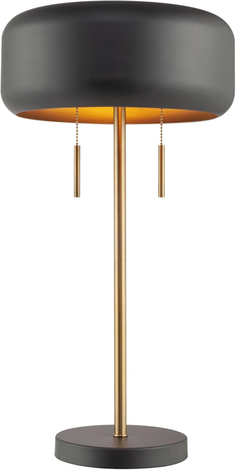 Globe Electric x Novogratz 67347 22″ 2-Light Table Lamp, Metallic Dark Gray, Dual Pull Chain Switch, Modern Lighting for Bedroom or Office, Ambient Home Decor, Nightstand Essential