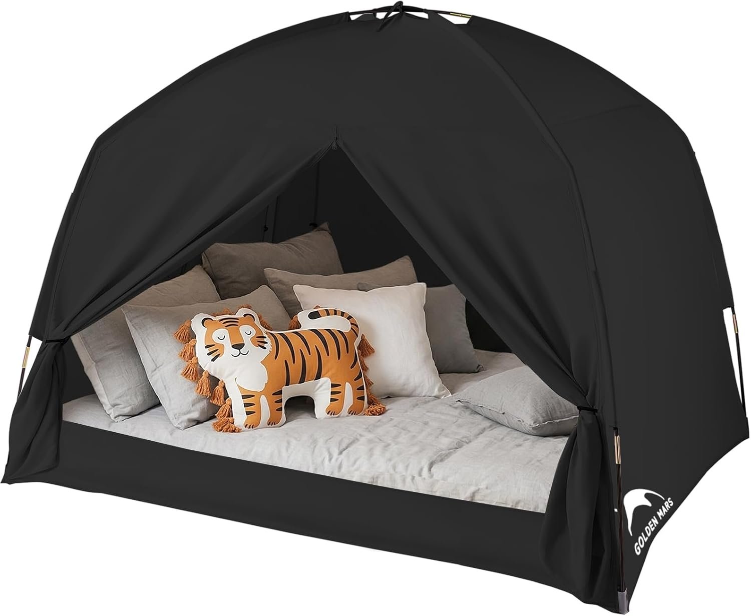 Bed Tents for Kids and Adult, Portable 100% Breathable and 93% Blackout Toddler Dream Play Tent, 3 Doors Big Privacy Space Sleeping Canopy for Floor or Twin Full Queen Sizes Bed (Black, Twin-Size)