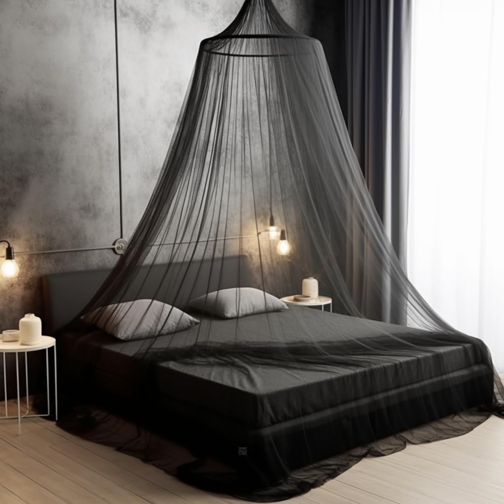 Bollepo Bed Canopy for Adults, Black Canopy Bed Curtains – Canopy for Bed, Netting Room Decor, Ceiling Tent, Canopy for Single, Twin, Full, Queen Size Kids Bed Curtains, Fire Retardant Fabric