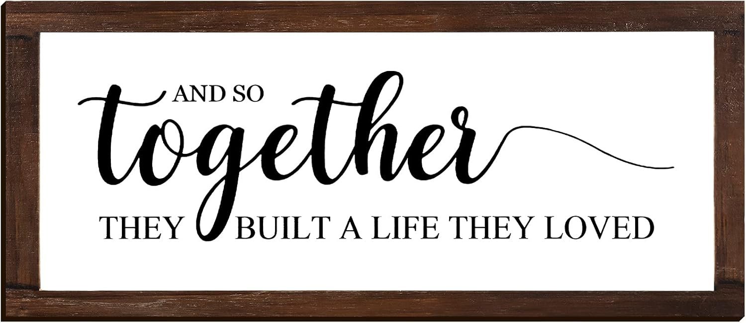 Jetec Farmhouse Wall Decor Rustic Modern Framed Hanging Plaque Together They Built a Life They Loved Sign 14 x 6.4 Inches Wooden Signs for Home Love Decorations