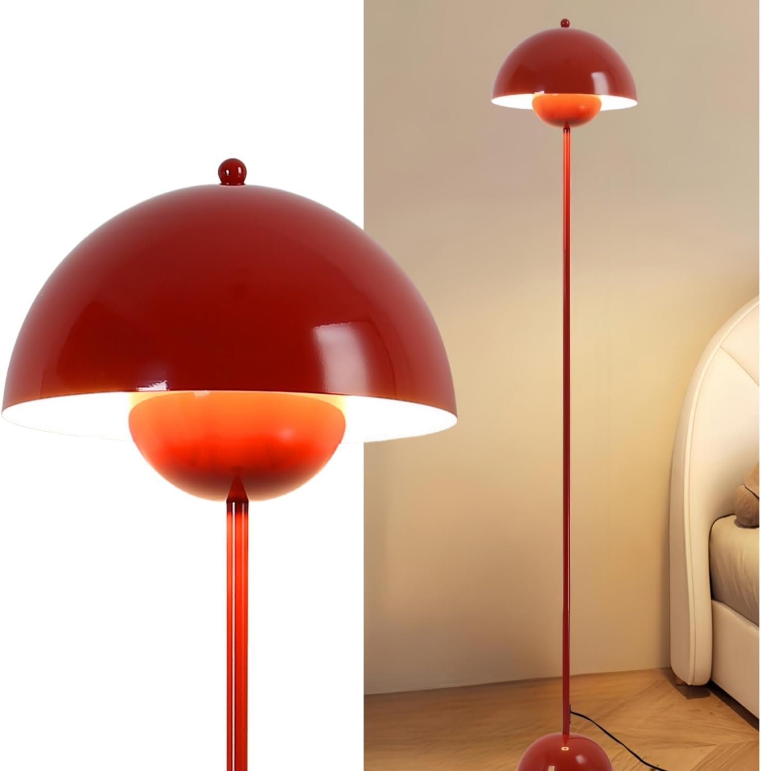 COSYLUX Modern Floor Lamp for Living Room, Industrial Tall Standing Lamp for Bedroom, Metal Shade Reflecting Light Reading Floor Lamp for Office, Nursery Room, Corner(Burgundy/Dark Red)