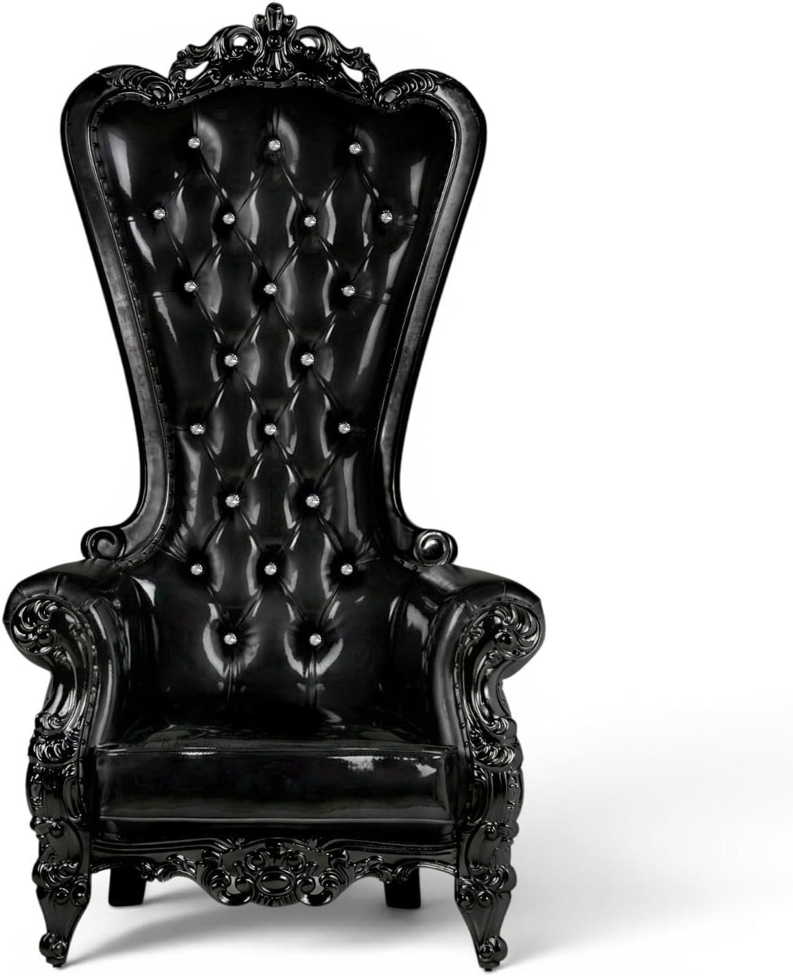 Master Series Throne Chair, Ornate Tufted Chair with Vegan Leather Cushions, Glass Buttons & Victorian Carvings, Solid Eucalyptus Frame, Statement Furniture