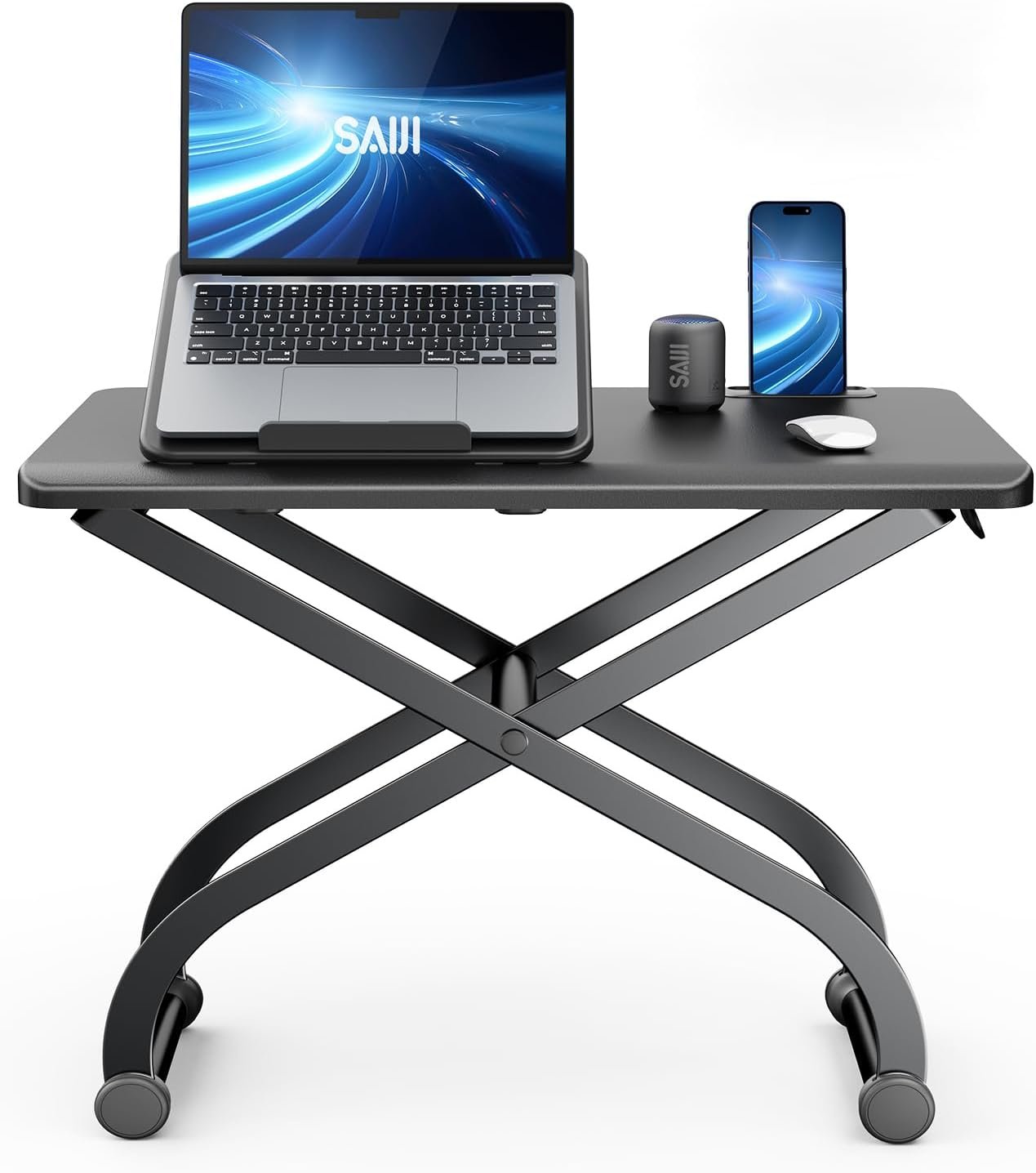 SAIJI Metal Small Laptop Desk Standing Converter, 23″ Height Adjustable Desk Riser for Tabletop, Sit-Stand Workstation, Table Extender for Desk
