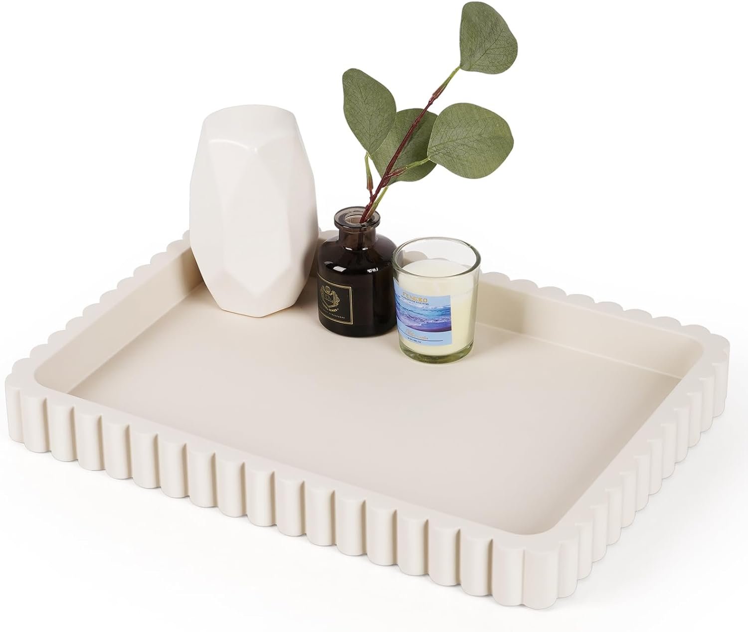 Concrete Decorative Tray for Coffee Table Decor, 14″ Coffee Table Tray Ottoman Tray Table Centerpieces, Rectangular Modern Decorative Trays for Home Decor, Living Room, Entry, Gray